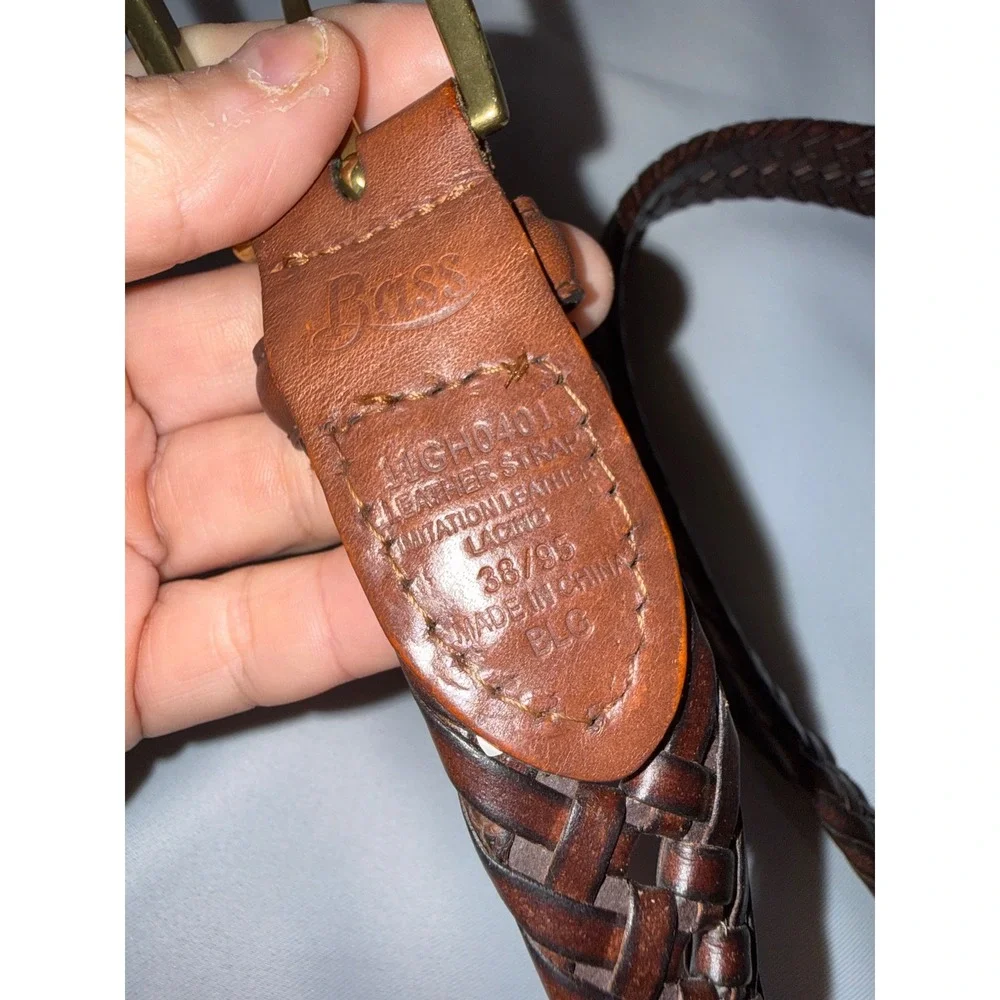 Bass Mens Braided Leather Belt 38 Brown Woven Mahogany Brass Buckle 11GH0401